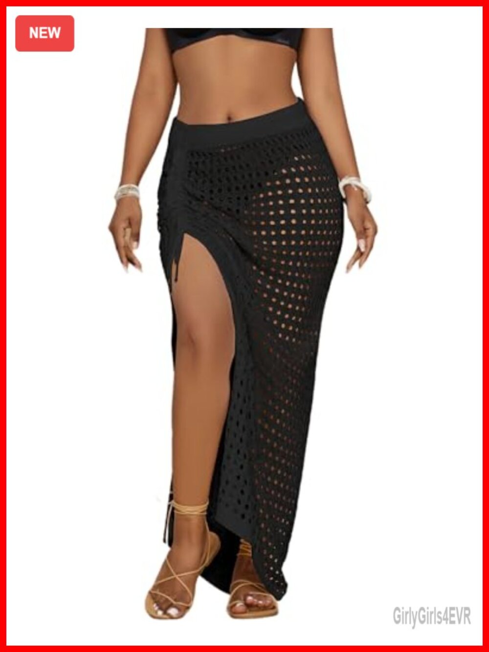 Crochet Cover Up Skirt Knit Drawstring Long Beach Wrap